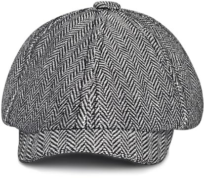 HIQIU Barett Kappe Herren Schiebermütze Gatsby Newsboy Cap, Herringbone Flatcap Golf Kappen Winter Warm Schirmmütze Herren Baskenmütze (DE/NL/SE/PL, Numerisch, 55, 58, Hellgrau)