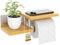 ElbFuchs® Toilettenpapierhalter Holz Bambus [KLEBEN oder Bohren] | hochwertiger Klopapierhalter ohne Bohren mit Ablage | Edelstahl | Klorollenhalter | WC Rollenhalter