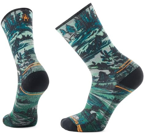 Smartwool Herren Wandersocken mit leichtem Kissen, Campground Print Crew Socken, Wintermoos, Large