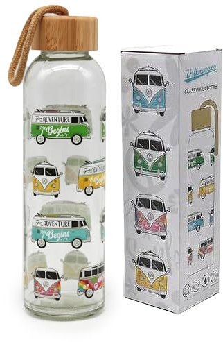 Puckator Botella de cristal con tapa de bambú 500 ml – Volkswagen T1 – Summer & Surf