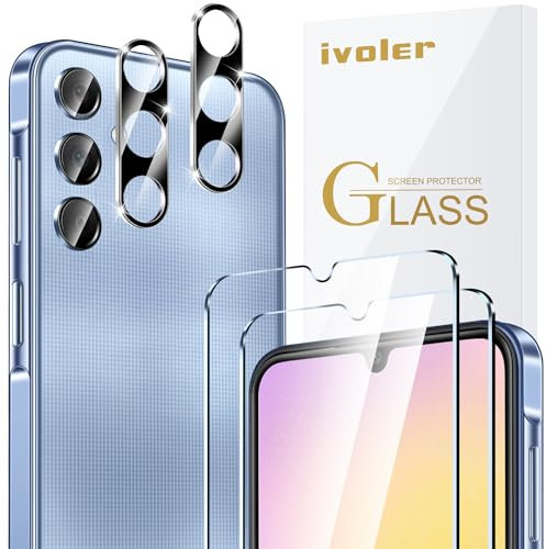 ivoler 2 Piezas Cristal Vidrio Templado Protector de Pantalla para Samsung Galaxy A25 5G, con 2 Piezas Protector de Lente de Cámara, 9H Dureza, Antiarañazos, Sin Burbujas
