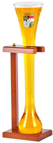 Burns Glass Half Yard Ale Beer Glass, 22 Oz Craft Beer Glass with Wood Stand, Quality Beer Mug for German Lagers and British Ales, Funny Beer Cup for Weddings, Drinking Competitions and Bar