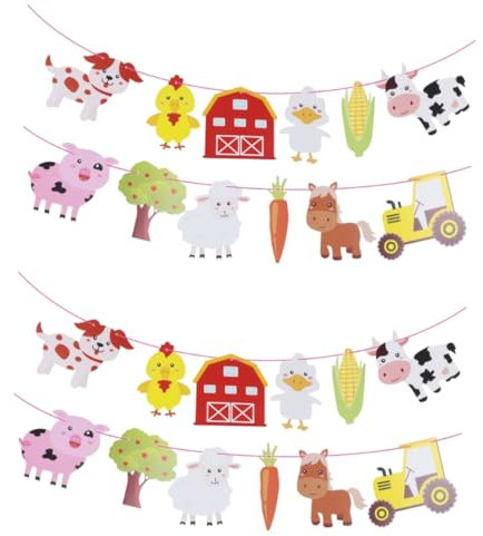 TOYANDONA 2stücke Farm-themen Geburtstag Banner Tier-girlande Farbenfrohe Dekoration Für Kindergeburtstagsfeiern Hängende Papierbanner Für Bauernhof-partys Vielseitige Party-deko Für