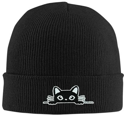 Athjunss Rose bestickte Beanie-Mütze, weiche Strickmütze für Damen und Herren, Chemo-Schlaf, Katze, Einheitsgröße