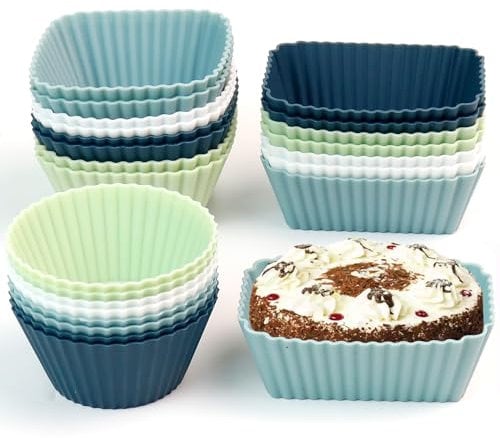 Silicone Cupcake Baking Cups Reusable - 3 Shapes 24 Pieces Muffin Molds Non-Stick Easy Clean Pastry for DIY Baking Bread Deep Cupcake Tin,Bun Pan,Air Fryer Liners Bakeware
