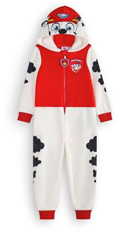 Paw Patrol Marshall Onesie for Boys & Girls | Kids All in One Sleepsuit Pyjamas in White & Red | Unisex Nightwear Jumpsuit Embroidered Hood with 3D Ears | TV Series Character Merchandise Gift