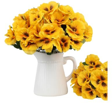 Xshelley 10 Bündel Künstliche Stiefmütterchen für den Außenbereich,UV-beständig,Kunstblumen,Seide,Wilde Chrysanthemen,Fensterbank,Box, Veranda,Haus,Garten,Hochzeit,Bauernhaus,Dekoration,Gelb