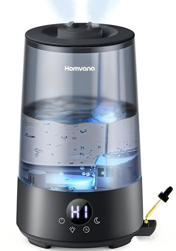 Homvana Luftbefeuchter Schlafzimmer Top-Fill, 3.6L 360°Cool Mist 34H Dauerhaft, Ruhig 16dB (SilentSpary Tech) Klein, Luftbefeuchter Pflanzen, Growtent, Pflanzenbefeuchter, Humidifier Plants (Schwarz)
