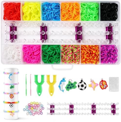 AUAUY Loom Bänder Set, 1900+ Bunte Gummibänder Kit für Armbänder, DIY Elastisches Loombänder Kinder Armband Basteln mit Perlen Haken Charms für Geburtstag Weihnachten Spielzeug Basteln Geschenk