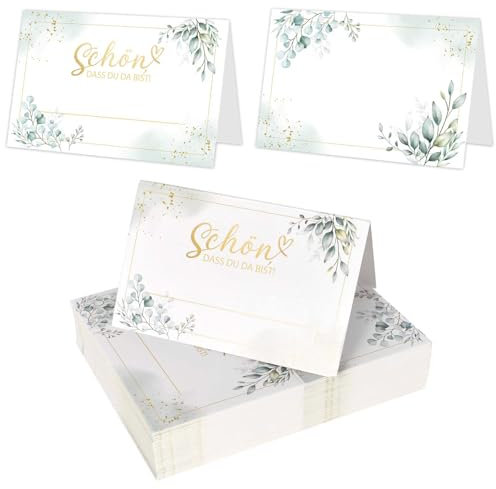 50 Stück Hochzeit Tischkarten,Einladungskarten Hochzeit mit Schön Dass Du Da Bist,Tischkarten Geburtstag,Tischdekoration Namenskarten,für Hochzeit Geburtstag Konfirmation Kommunion usw