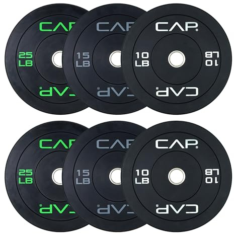 CAP Barbell Economy Olympic Bumper Plate Set with Color Logo, Black, 100 lbs Set