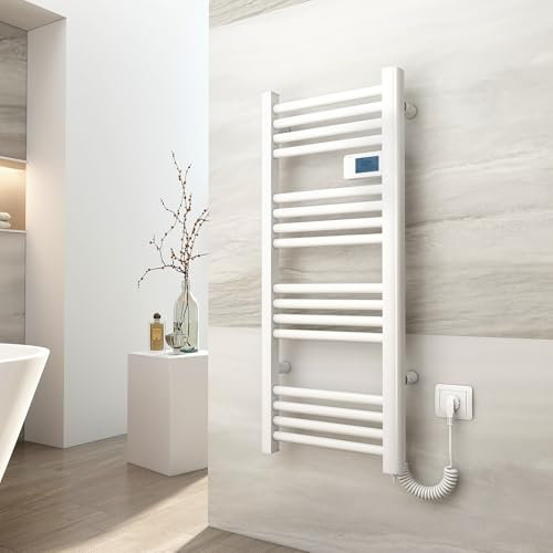 EMKE Toallero electrico baño 96x40 cm,300W, Radiador de Baño con Controlador de Pantalla Digital, Secador de Toallas Eléctrico Recto (Blanco)
