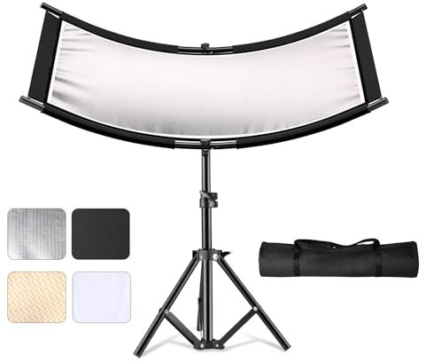 Soonpho Clamshell Lichtreflektor U Form Diffusor Kit 110x50cm Groß Gebogener Lichtreflektor mit Tragetasche,U Form Gebogener Reflektoren,Schwarz/Weiß/Gold/Silber(Inklusive Halterung)