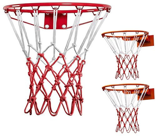 Robustes Basketballnetz-Ersatz, 2025 Upgrade, robustes Basketballnetz, Allwetterschutz, 12 Schlaufen, passend für Standard-Innen- oder Außenfelgen (weiß & rot + weiß & rot)