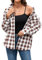 Stamain Chemise a Carreaux Marron Femme Chemise à Boutons à Manches Longue Country Top à Enrouler Décontracté Bureau Classique Fête avec Poches 2XL