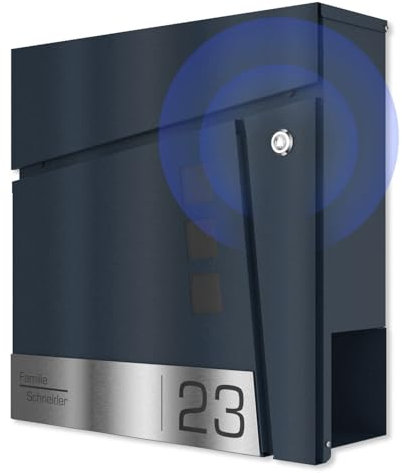 Graviers Design Cassetta postale con campanello radio in antracite RAL 7016 - finestra con incisione personalizzata in acciaio inox - Cassetta postale da parete Cassetta postale con serratura
