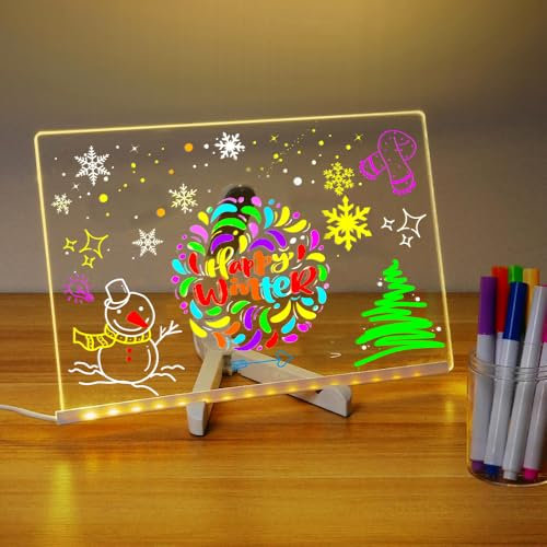 SGZIOO LED Zeichentafel, 30cmx20cm led Maltafel, LED Tafel mit Beleuchtung, 7 Farben Stift, Kritzellicht Tafel, Abwischbar Magic Zeichentafel Transparente Acryl für Geschenk