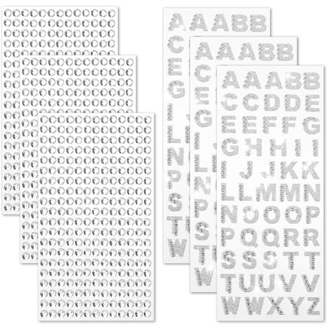 945 Stück Strass Buchstaben Aufkleber, 6 Blatt Glitzer Selbstklebende Diamant Alphabet Aufkleber Schwarz Bling Kristall Buchstaben Edelstein Bordüre für DIY Handwerk Dekor Kleidung