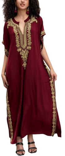 KAICAILA Caftan Dresses For Women Ethnic Resort Wear Batwing Sleeves Loungewear V-neck Design Cover Up Beach Swimsuit Holiday