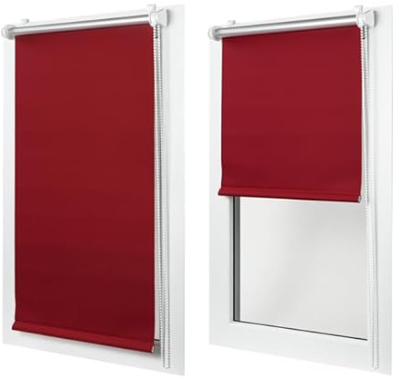 MakoStyl Rollos für Fenster Ohne Bohren - Verdunklungsrollo Rot 90 cm Breite x 230 cm Höhe - Doppelrollo Klemmfix Ohne Bohren - Fenster Rollos für Innen 100% Blackout - Verdunkelnd Duo Rollo