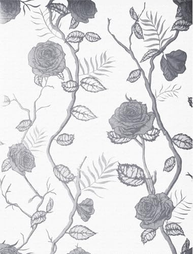 ICYEHAO Self Adhesive Wallpaper Blue Floral, 44 x 1000 cm Wallpaper Roses Grey and Blue Floral Leaf Plants Wall Paper Self Adhesive Furniture Wrap for Living Room,Bathroom,Kitchen,Drawer,Cabinets