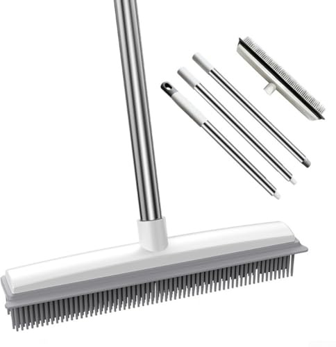 Balai de nettoyage en caoutchouc avec tête de brosse de 30 cm de large pour enlever les poils d'animaux des tapis, sols en bois dur et canapés, fabriqué en silicone, PP et acier inoxydable avec