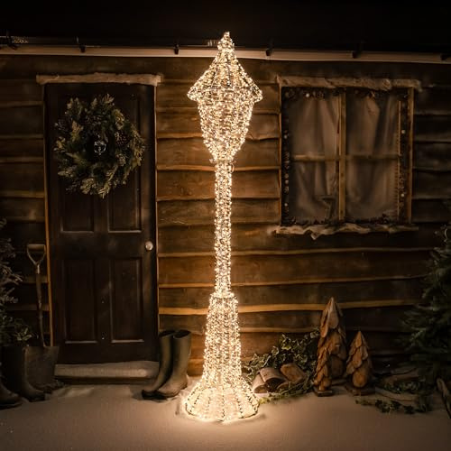 Pre-Lit Christmas Gold Lit Lamp Post 230cm with 1900 Warm White LED Micro-Lights