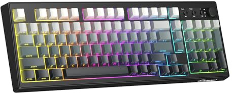 ZIYOU LANG K100 Teclado Gaming Inalámbrico 3 Modos con Perilla 102 Teclas | Bluetooth 2,4G Cableado, Teclado de Membrana, Teclas PBT Degradadas, Retroilum. RGB, Batería 4000mAh, PC Mac, Luz Lunar