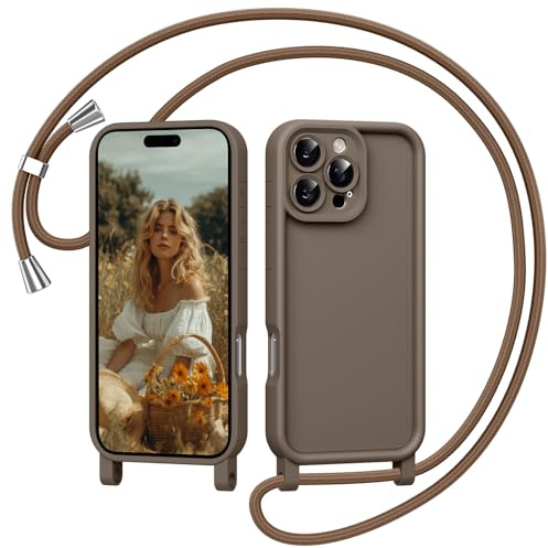 Coiwxmoi Coque pour iPhone 13 Pro Max 6,7 avec Cordon, Silicone Souple Étui avec Lanyard Réglable Protection Complète Housse Antichoc Anti-Chute Lanière Bandoulière Case pour iPhone 13 Pro Max, Kaki