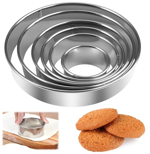 6 Stück Ausstecher Rund, 5cm/7cm/9cm/10.5cm/13cm/15cm Ausstechformen Rund Edelstahl Circle Cookie Cutter Set, Runde Plätzchen Ausstecher, Kreisausstecher für Kekse, Gebäck, Donuts, Teig