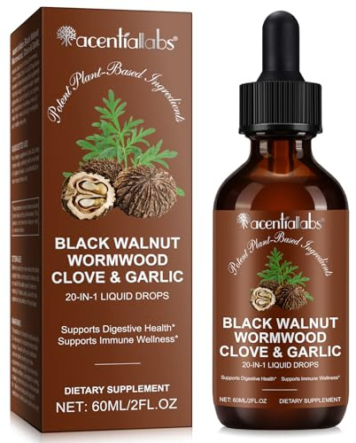 20 in 1 Black Walnut Wormwood Tincture,Black Walnut Hull Extract Promotes a Healthy Gut & Immune Wellness,with Clove,Pumpkin Seed,Garlic,Oregano,Berberine,Gut-Friendly,Alcohol-Free - 2FL