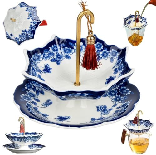 Umbrella Tea Infuser, Teesieb Für Losen Tee, Umbrella Tea Strainer | Teesieb Regenschirm Aus Keramik Mit Untersetzer, Feinporiger Teefilter Mit Drehbarem Griff, Für Büro Zuhause Geschenk