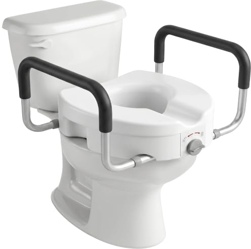 HOMCOM Rehausseur de Siège de Toilettes avec Poignées pour Seniors Blanc | Largeur Réglable, Accoudoirs Rembourrés, Installation sans Outils, Ajustement Facile, pour Convalescents