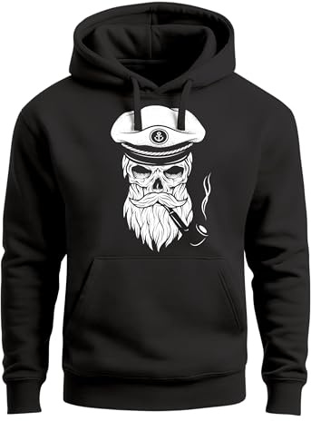 Neverless Hoodie Herren Sweatshirt Totenkopf Kapitän Captain Skull Bard Hipster Original Spirit Seemann