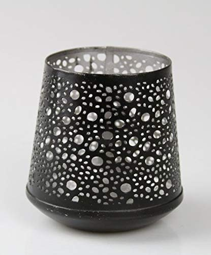 AM-Design | Windlicht Metall Schwarz H 10,5 cm D 10 cm Teelichthalter Tischlicht | Tischdeko Sommer Herbst