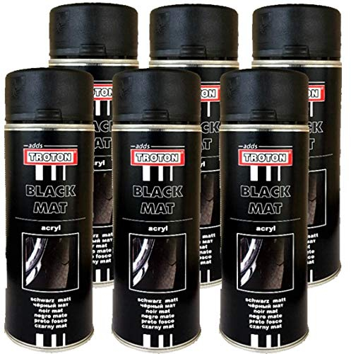 Troton RAL 9005 - Pintura acrílica en aerosol, 6 unidades de 400 ml, color negro mate, 1 K, pintura para coche, pintura en aerosol