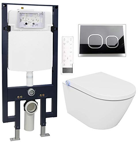 WC-Komplettpaket 18: Bernstein Dusch-WC Pro + 1102 und Soft-Close Sitz mit Vorwandelement G3008 und Betätigungsplatte vorne, Betätigungsplatte:Modell schwarz Glas