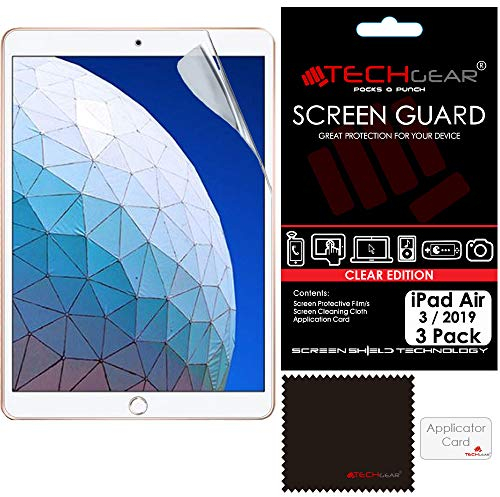 TECHGEAR 3 Stück Displayschutz für Neu iPad Air 10,5 Zoll (2019) - Ultra Klare Schutzfolie für iPad Air 3 2019 (10.5-inch) mit Reinigungstuch + Applikationskarte