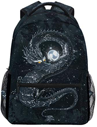QMIN Rucksack Galaxie, asiatischer chinesischer Drache, Schule, Büchertasche, Reisen, Uni, Tagesrucksack, Laptop, Reißverschluss, Wandern, Camping, Schultertasche, Organizer für Jungen, Mädchen,