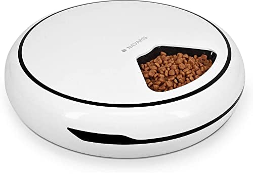 Navaris Automatischer Futterautomat mit Timer - 1,6 L Futterspender bis zu 4 Mahlzeiten am Tag - akustische Benachrichtigung - für kleine Hunde Katze