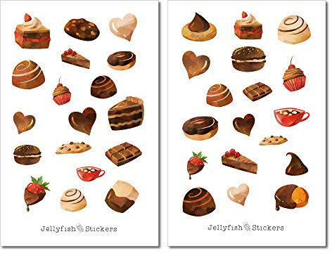 Schokolade Sticker Set | Aufkleber Bunt | Journal Sticker | Sticker Essen | Sticker Backen, Sticker Süßigkeiten, Valentinstag, Gebäck