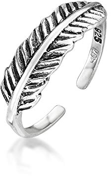 Amberta 925 Sterling Silber Zehering Verstellbar Damen | Delfin Blumen Krone Blatt Fußschmuck: Blatt Zehenringe