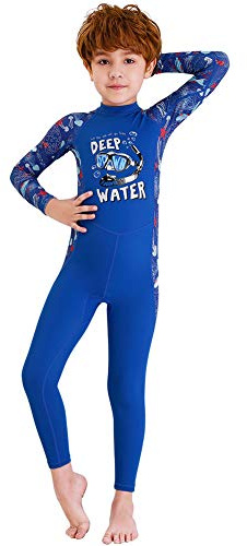 Full Body Kids Swimsuit One Piece Rash Guard Long Sleeve Wetsuit Skin for Girls Boys Children, Sunsuit Swimwear UPF 50+ UV Sun Protection Quick Dry for Beach Water Sports (Boy Blue, S)
