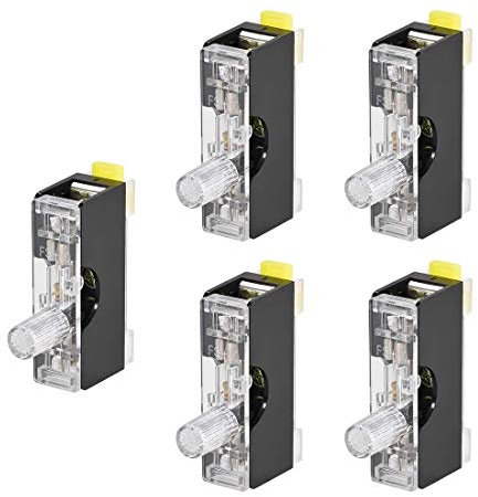 Porte-fusible FS-101 unipolaire avec voyant lumineux 6mm x 30mm Fusible inclus 250V 10A Noir 5Pcs Jaune