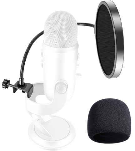 Etour Yeti Microphone Pop Filter with Foam Windscreen [Custom Built for Blue Yeti Mic] 5.8 inch Diam 2 Layers high Density Pop Filter for Mic Cover Yeti Pop Screen (Cover Foam 1Pcs,Pop Filter 1Pcs)