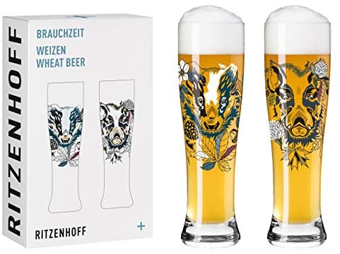 RITZENHOFF 3481004 Weizenbierglas 500 ml - 2er Set - Serie Brauchzeit Set Nr. 4, 2 Stück mit mehrfarbigem Digitaldruck