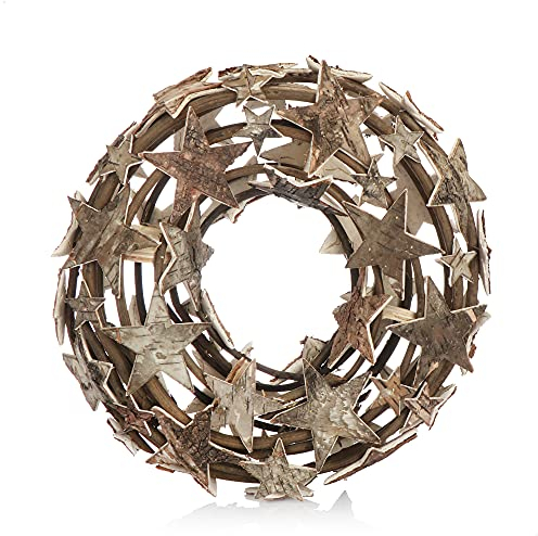 com-four® Rebenkranz mit Sternen - Deko-Tischkranz aus Zweigen - natürlicher Türkranz zum selber Schmücken - DIY Naturkranz als Tischdeko, Fensterschmuck, Türhänger (1 Stück - Ø 30cm braun Sterne)