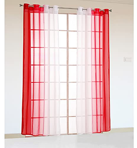 Siunwdiy Schlaufenschal Modern Wohnzimmer 2Er-Pack Farbverlauf Gardinen Transparenter Voile Vorhänge Schals Mit Ösen Dekoschal,Rot,W140xL245cm