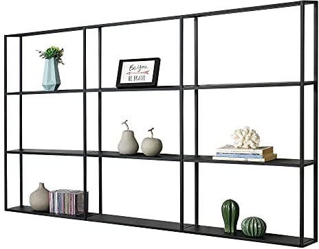 [en.casa] Wandregal Jelsa Schweberegal Wandboard Eisen Industriedesign 160 x 18 x 110 cm Metallregal mit 9 Ablageflächen Schwarz