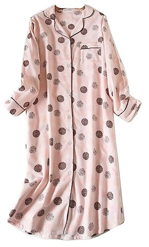 DSKK Chemise de Nuit Femmes Manches Longues Coton Flanelle Carreaux boutonnée Pyjama vêtements de Nuit Femme (3#,M)